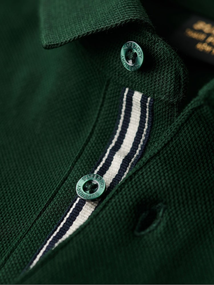 Superdry Forest Green 100% Cotton Long Sleeve Pique Polo Shirt - Image 5 of 5