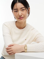 Crema - Tommy Hilfiger Fine Cable Knit Crew Neck Jumper - Imagen 4 de 5