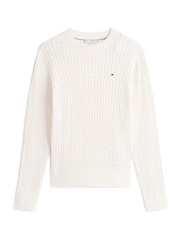Crema - Tommy Hilfiger Fine Cable Knit Crew Neck Jumper - Imagen 5 de 5
