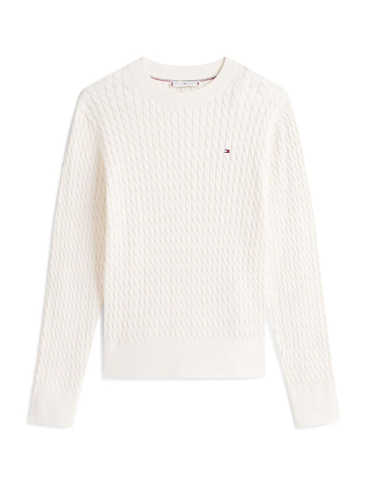 Crema - Tommy Hilfiger Fine Cable Knit Crew Neck Jumper - Imagen 5 de 5