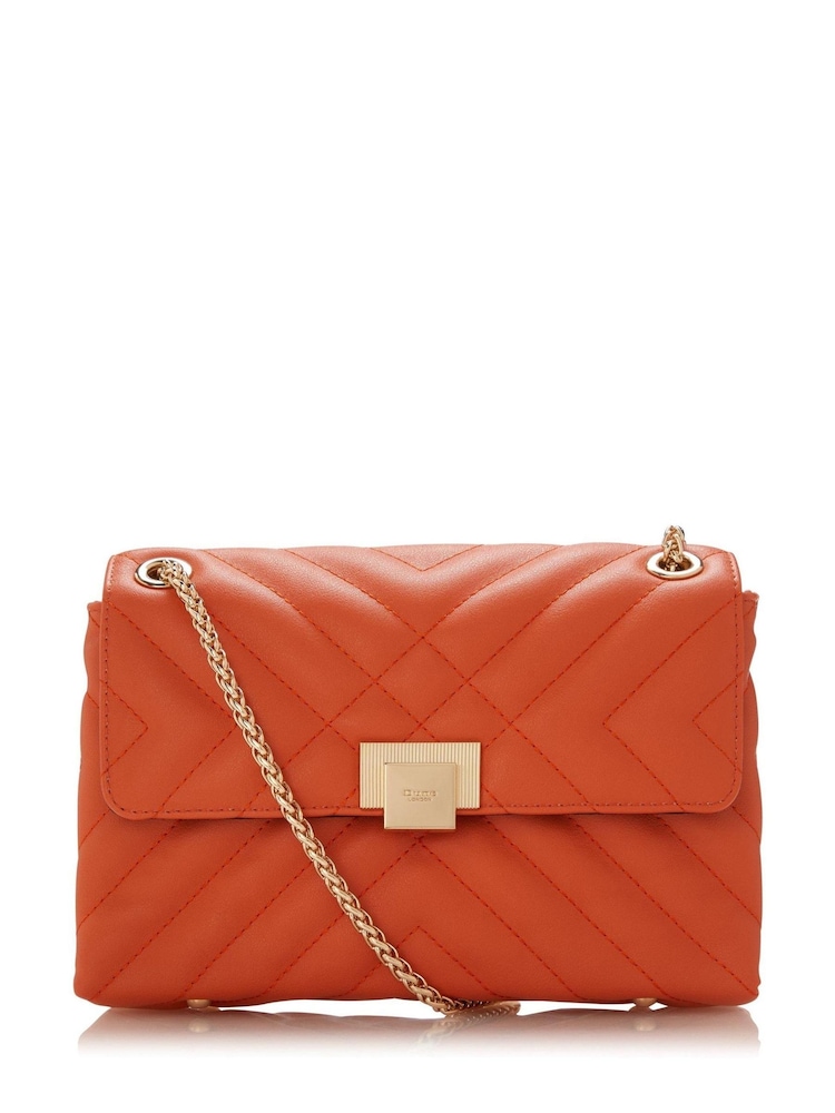 Dune London Orange Dorchester Small Quilted Shoulder Bag - Image 1 of 2