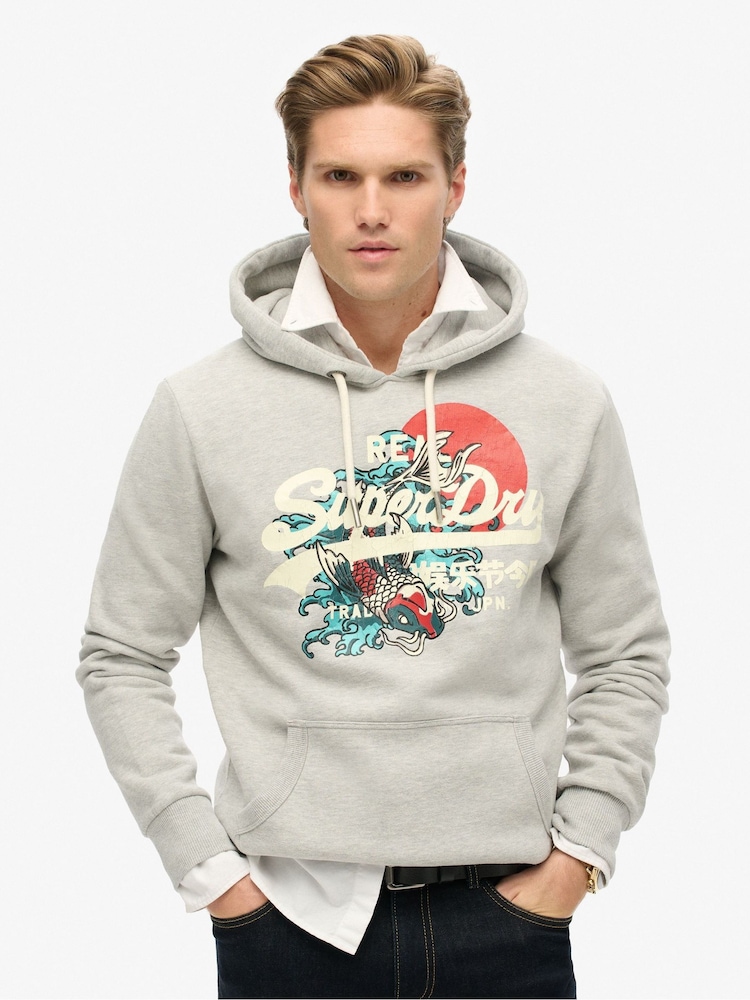 Superdry Stone Beige Marl Tokyo Vintage Logo Hoodie - Image 1 of 3