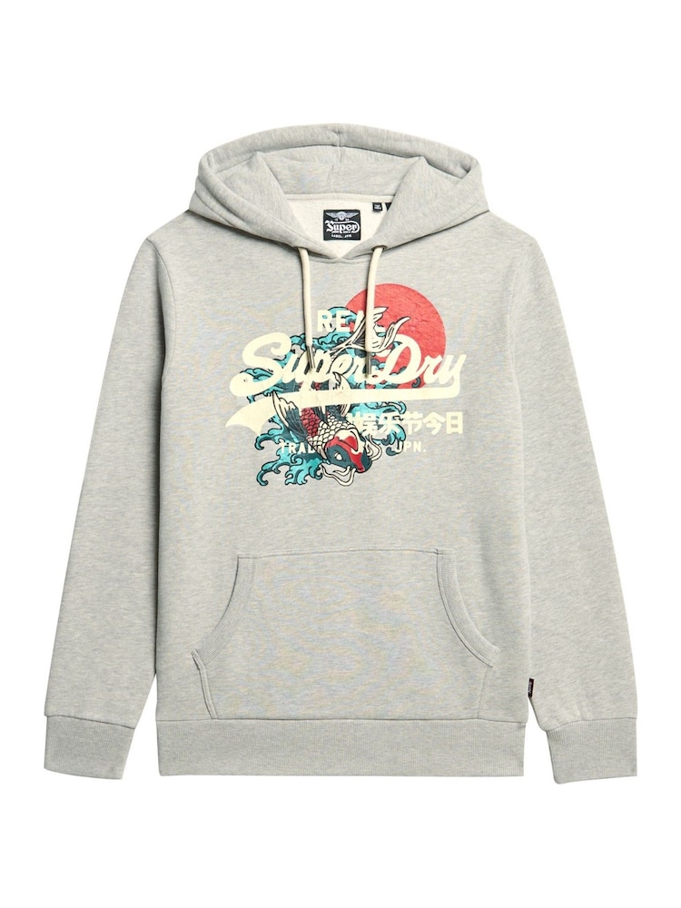 Superdry Stone Beige Marl Tokyo Vintage Logo Hoodie - Image 3 of 3
