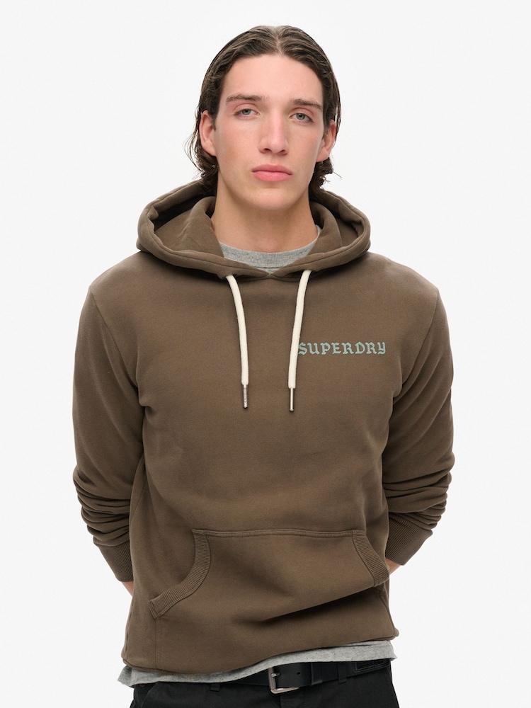 Superdry Dark Khaki Tattoo Graphic Hoodie - Image 1 of 7