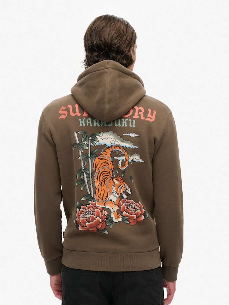 Superdry Dark Khaki Tattoo Graphic Hoodie - Image 2 of 7