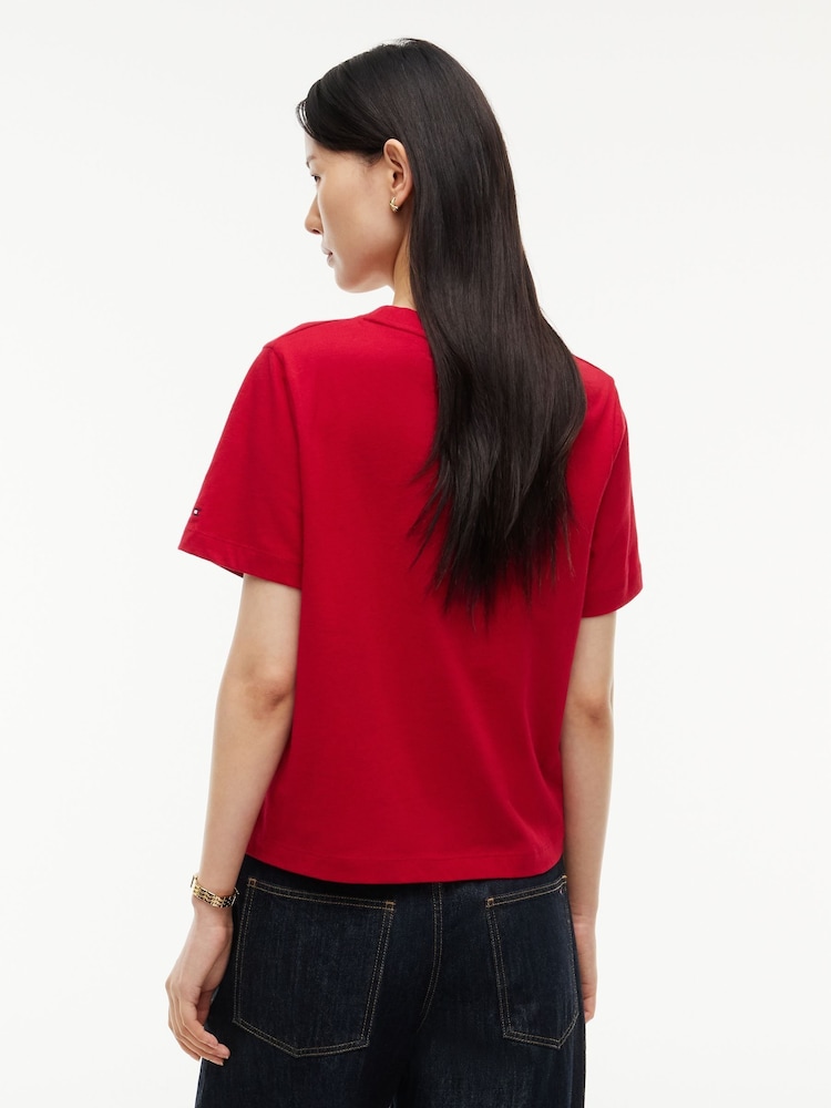 Tommy Hilfiger Red Logo Jersey Crew Neck T-Shirt - Image 2 of 5 Tommy Hilfiger Red Logo Jersey Crew Neck T-Shirt - Image 2 of 5