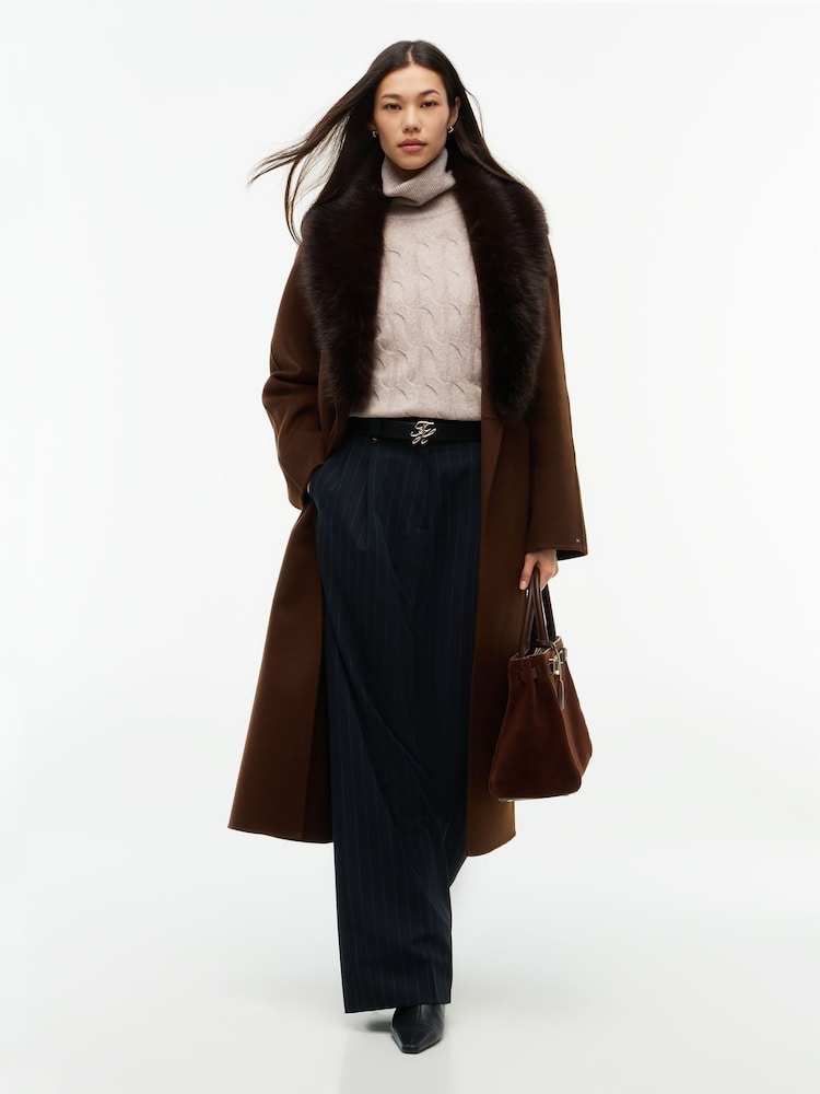 Tommy Hilfiger Brown Shawl Collar Wool Blend Relaxed Coat - Image 1 of 8