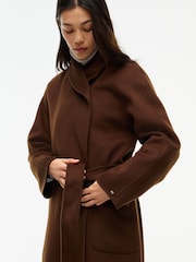 Tommy Hilfiger Brown Shawl Collar Wool Blend Relaxed Coat - Image 4 of 8