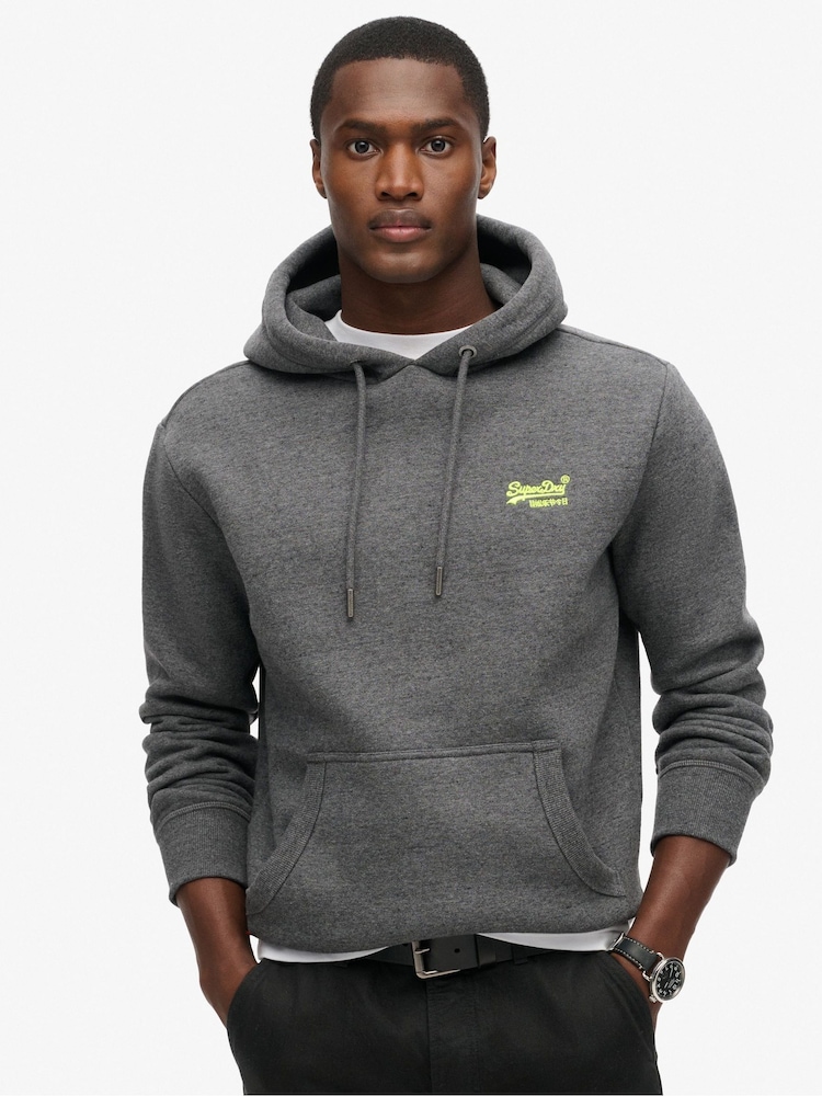 Superdry Grey Carbon Marl Essential Slim Fit Logo Hoodie - Image 1 of 1