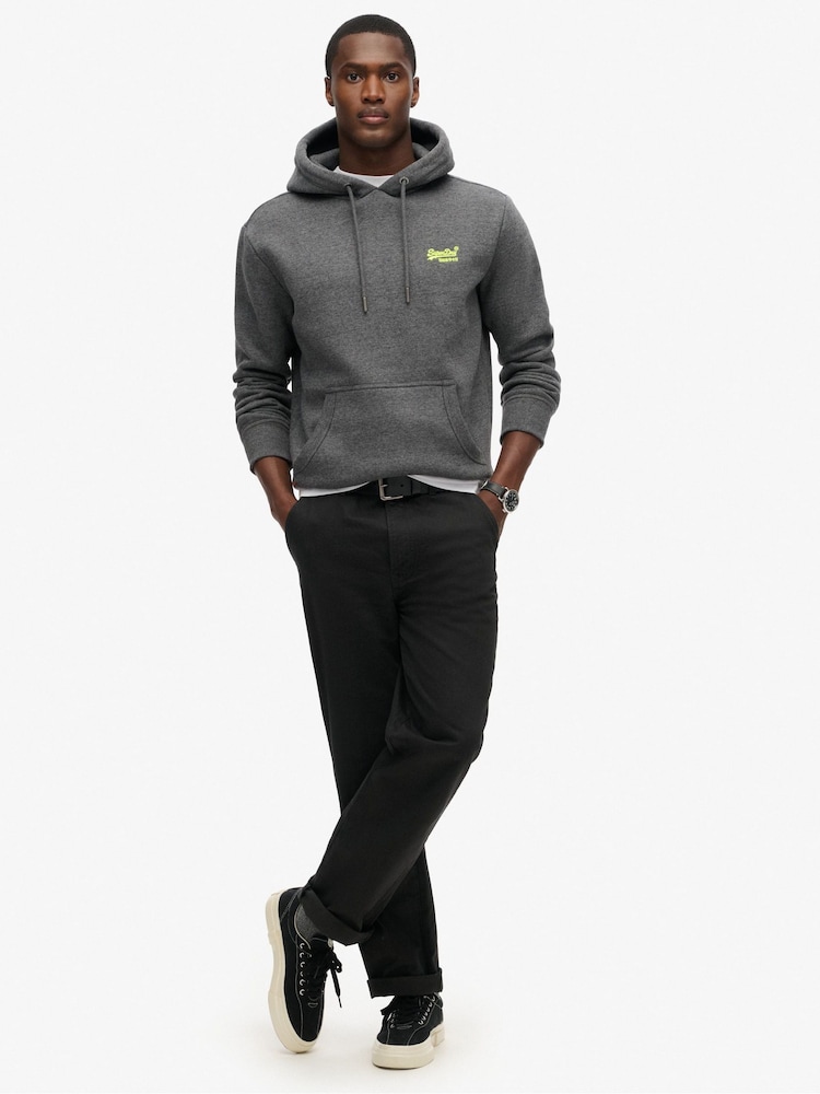 Superdry Grey Carbon Marl Essential Slim Fit Logo Hoodie - Image 2 of 5