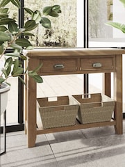 K Interiors Brown Embleton Solid Wood Console Table with 2 Storage Baskets - Image 1 of 4