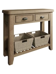 K Interiors Brown Embleton Solid Wood Console Table with 2 Storage Baskets - Image 2 of 4