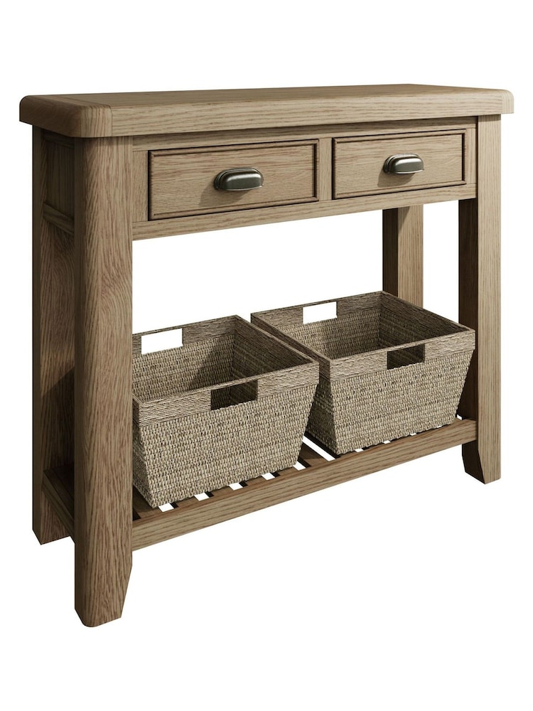 K Interiors Brown Embleton Solid Wood Console Table with 2 Storage Baskets - Image 2 of 4