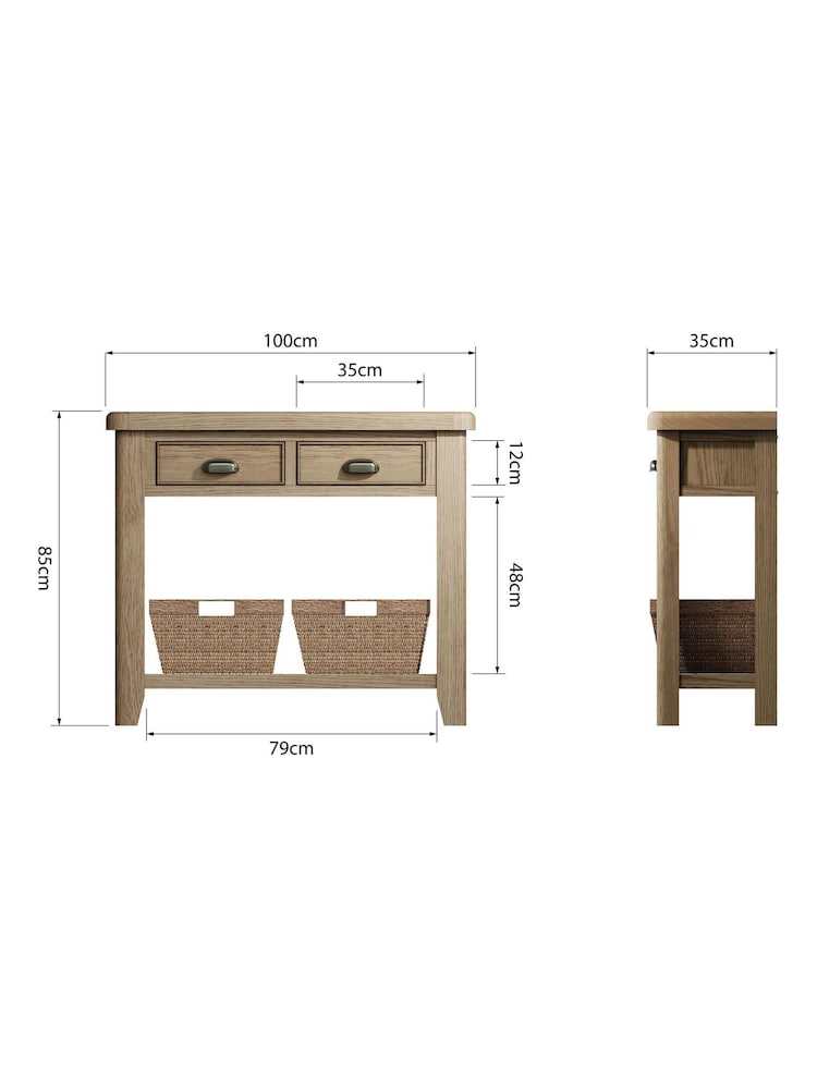 K Interiors Brown Embleton Solid Wood Console Table with 2 Storage Baskets - Image 4 of 4