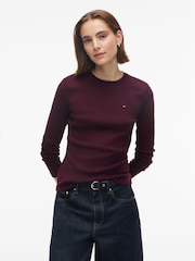 Tommy Hilfiger Burgundy Red Slim Crew Neck Long Sleeve T-Shirt - Image 1 of 4