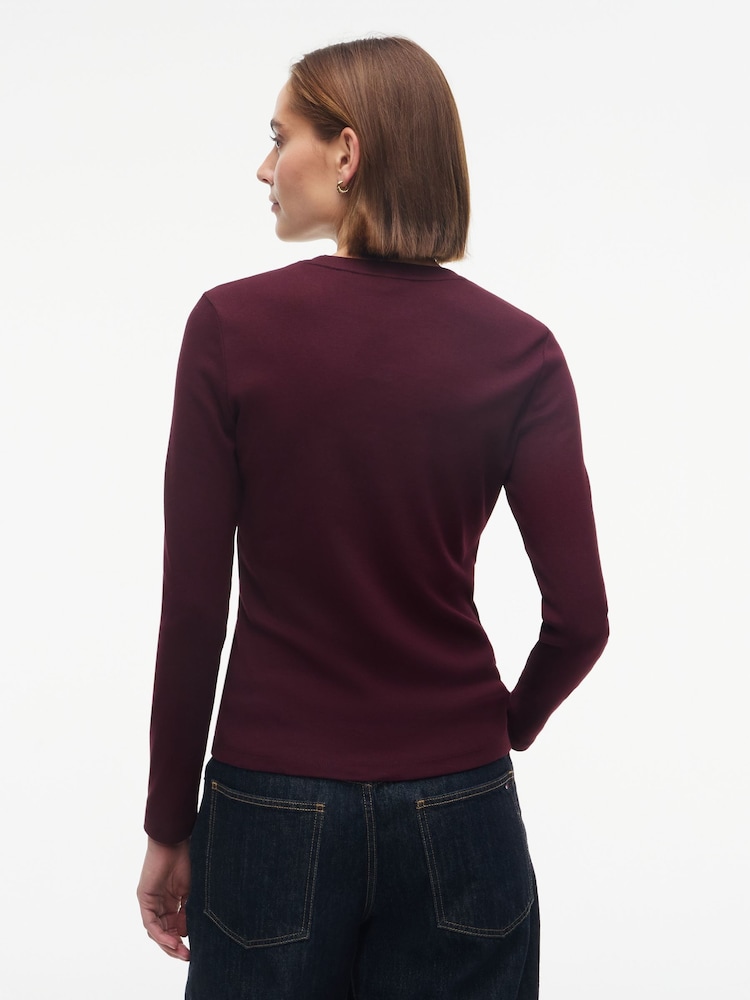 Tommy Hilfiger Burgundy Red Slim Crew Neck Long Sleeve T-Shirt - Image 2 of 4 Tommy Hilfiger Burgundy Red Slim Crew Neck Long Sleeve T-Shirt - Image 2 of 4
