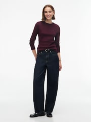 Tommy Hilfiger Burgundy Red Slim Crew Neck Long Sleeve T-Shirt - Image 4 of 4