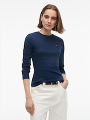 Tommy Hilfiger Blue Slim Crew Neck Long Sleeve T-Shirt - Image 1 of 5