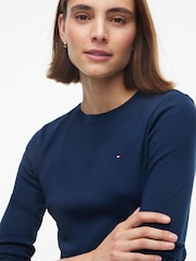 Tommy Hilfiger Blue Slim Crew Neck Long Sleeve T-Shirt - Image 4 of 5