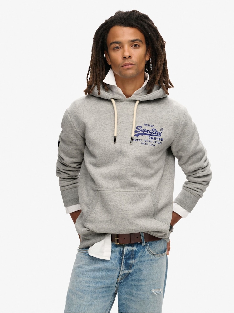Gris jaspeado auténtico - Sudadera clásica con capucha y diseño gráfico de estilo vintage de Superdry - Imagen 1 de 3