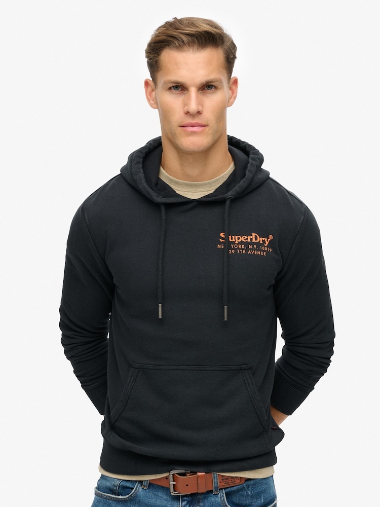 Superdry Jet Black 100% Cotton Tonal Venue Logo Hoodie - Image 1 of 6
