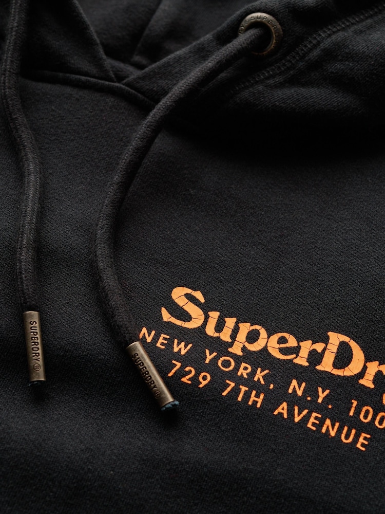 Superdry Jet Black 100% Cotton Tonal Venue Logo Hoodie - Image 6 of 6