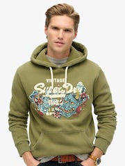 Superdry Soft Moss Green Tokyo Vintage Logo Hoodie - Image 1 of 6