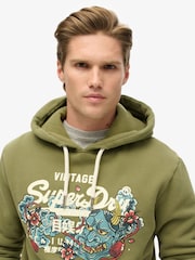 Superdry Soft Moss Green Tokyo Vintage Logo Hoodie - Image 3 of 6