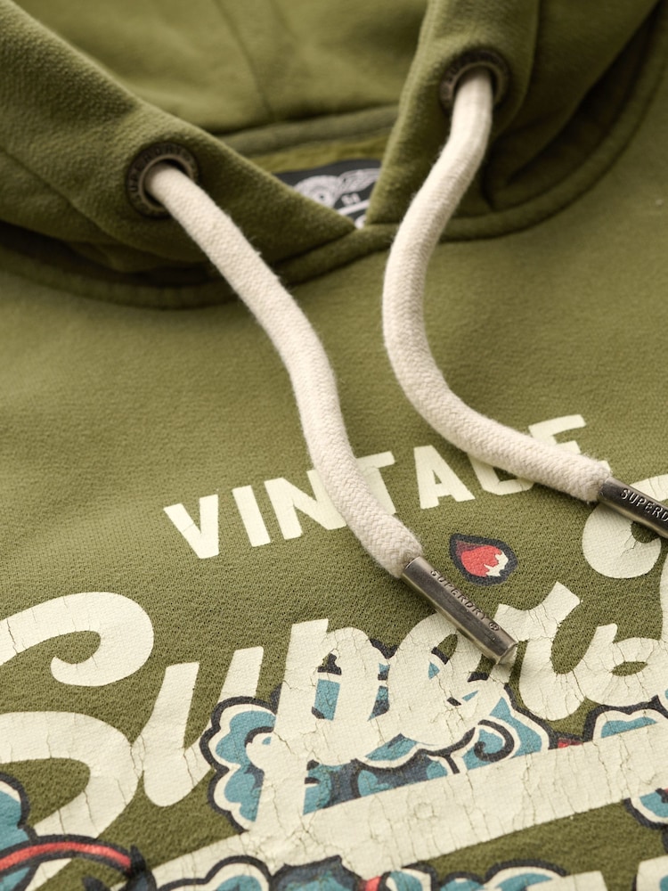 Superdry Soft Moss Green Tokyo Vintage Logo Hoodie - Image 6 of 6
