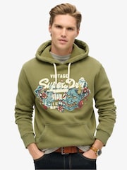 Weiches Mossgrün - Superdry Tokyo Vintage Kapuzensweatshirt mit Logo - Bild 8 von 12