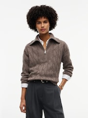 Marrón - Tommy Hilfiger Pure Wool Cable Knit Quarter-Zip Jumper - Imagen 1 de 5