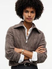 Marrón - Tommy Hilfiger Pure Wool Cable Knit Quarter-Zip Jumper - Imagen 4 de 5