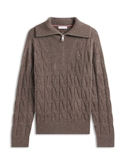 Marrón - Tommy Hilfiger Pure Wool Cable Knit Quarter-Zip Jumper - Imagen 5 de 5