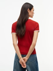 Tommy Hilfiger Red Flock Varsity Logo Slim Ringer T-Shirt - Image 2 of 5