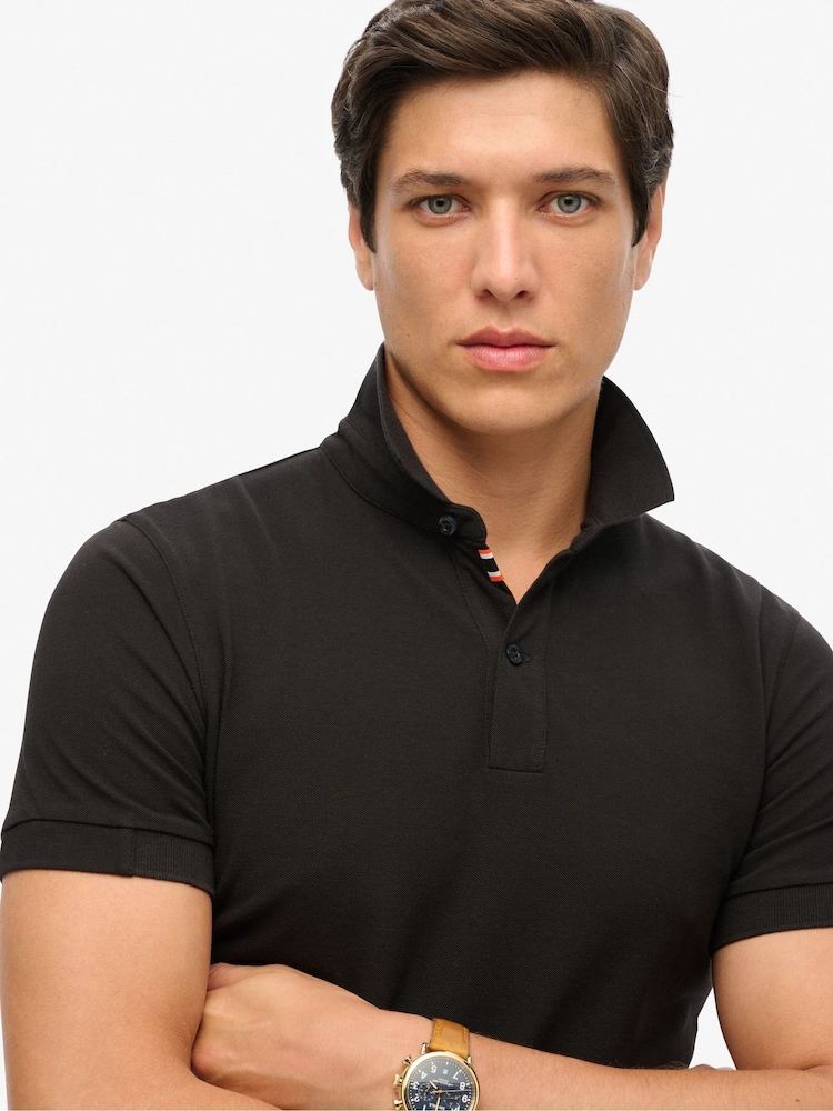 Superdry Black 100% Cotton City Pique Polo Shirt - Image 2 of 4