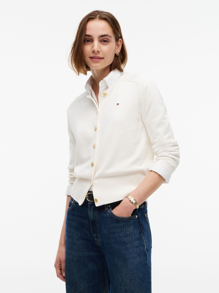Tommy Hilfiger Cream Slim Gold Tone Button Jersey Cardigan - Image 1 of 6