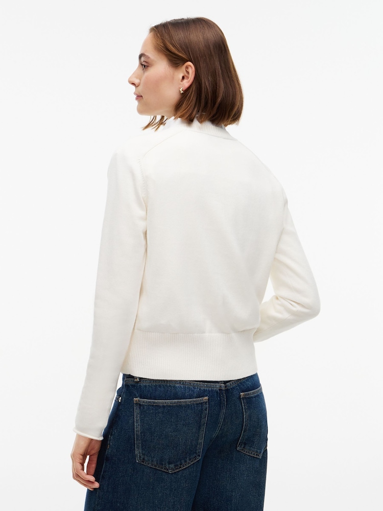 Tommy Hilfiger Cream Slim Gold Tone Button Jersey Cardigan - Image 2 of 6