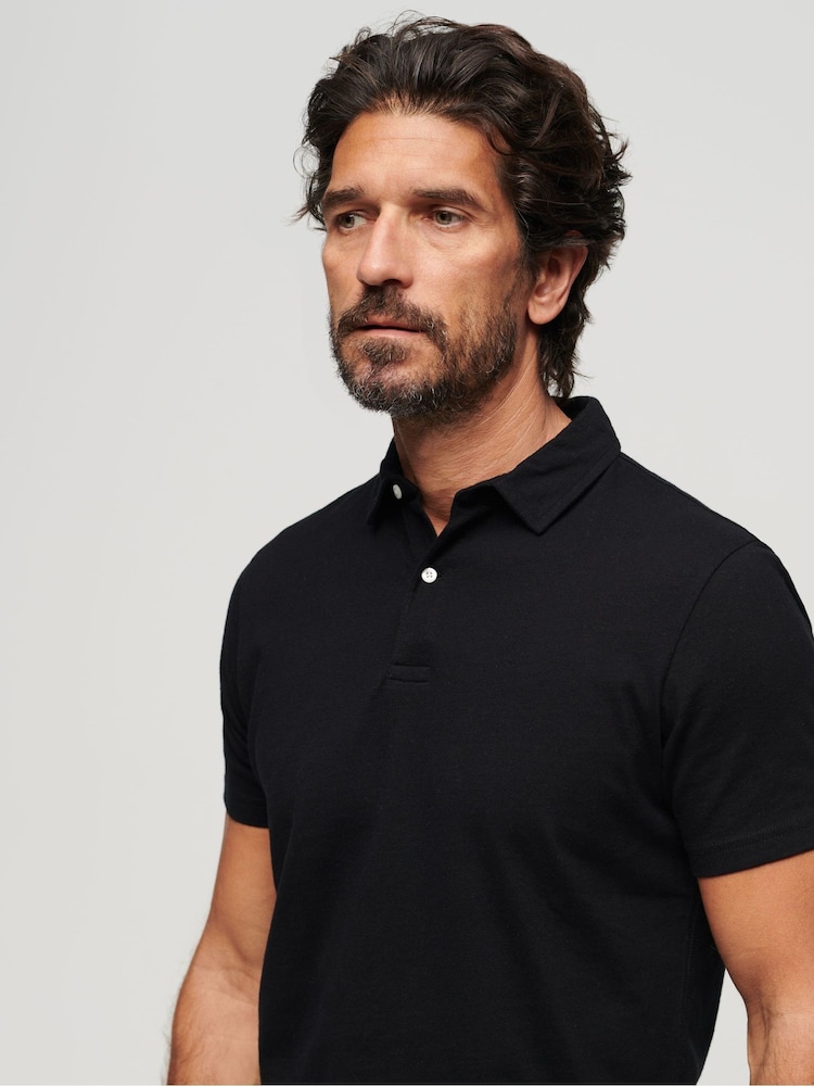 Superdry Black 100% Cotton Studios Jersey Polo Shirt - Image 2 of 7