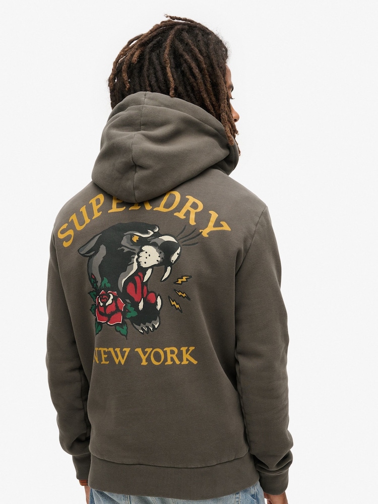 Superdry Vintage Black Tattoo Back Graphic Loose Hoodie - Image 2 of 6