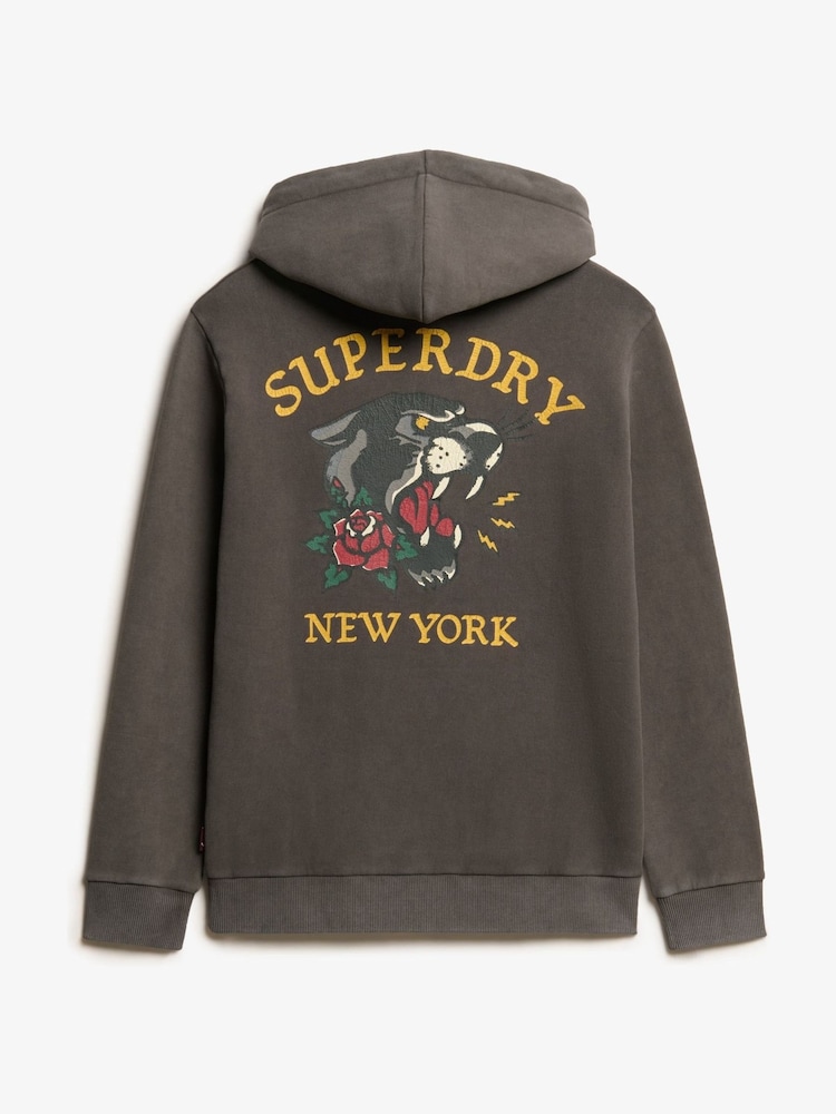 Superdry Vintage Black Tattoo Back Graphic Loose Hoodie - Image 6 of 6