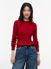 Rojo - Tommy Hilfiger Fine Cable Knit Crew Neck Jumper - Imagen 1 de 5