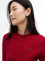 Rojo - Tommy Hilfiger Fine Cable Knit Crew Neck Jumper - Imagen 4 de 5