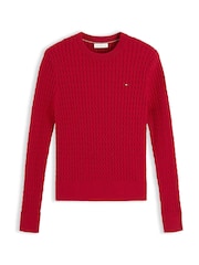 Rojo - Tommy Hilfiger Fine Cable Knit Crew Neck Jumper - Imagen 5 de 5