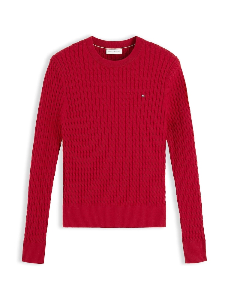 Rojo - Tommy Hilfiger Fine Cable Knit Crew Neck Jumper - Imagen 5 de 5