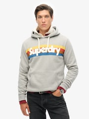 Superdry Grey Marl Retro Stripe Logo Hoodie - Image 1 of 4