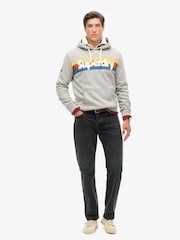 Superdry Grey Marl Retro Stripe Logo Hoodie - Image 2 of 4