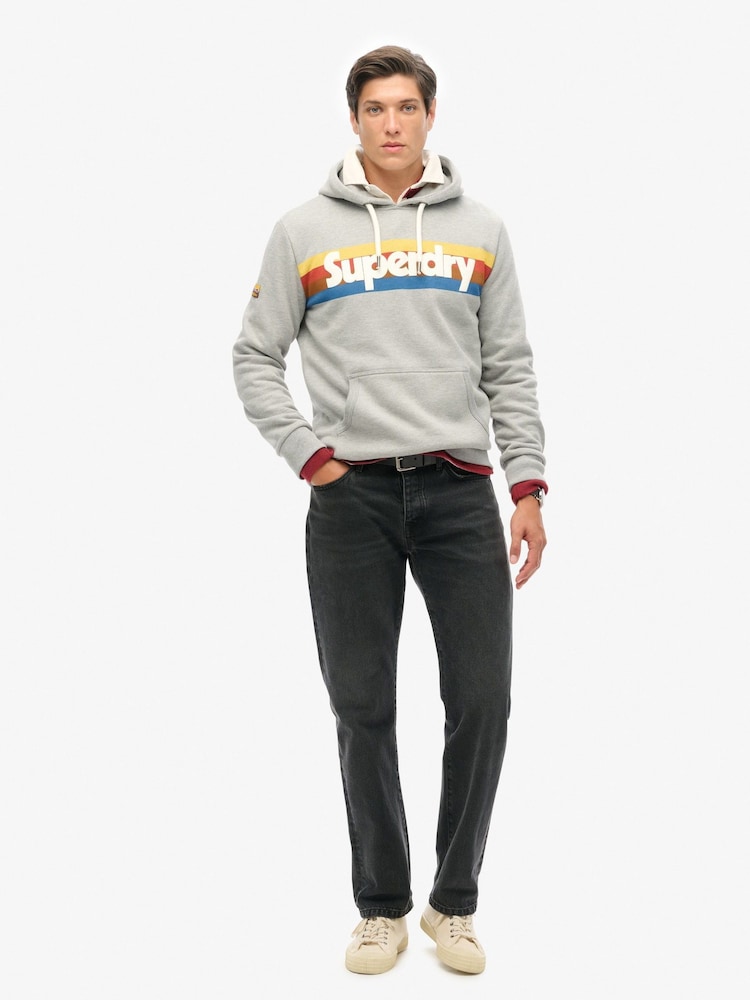Superdry Grey Marl Retro Stripe Logo Hoodie - Image 2 of 4