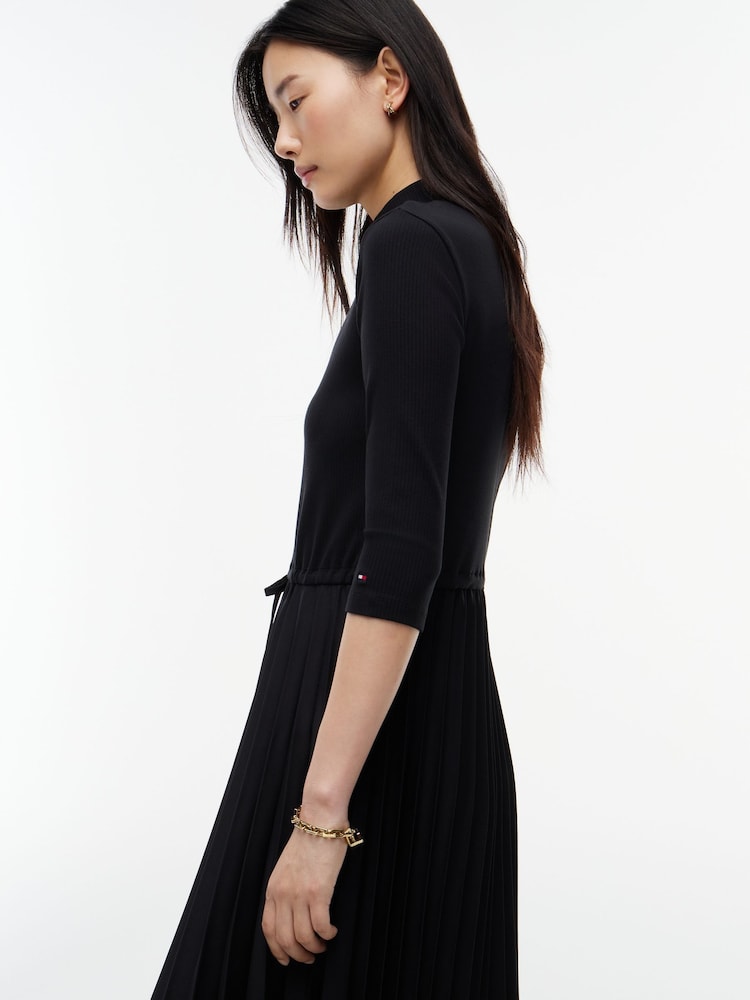 Tommy Hilfiger Slim 5x2 Rib Mix 3/4 Sleeve Midi Dress Black M Woman