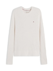 Крем - Tommy Hilfiger жіңішке калибрлі кабельді тоқылған V мойын жемпірі - 5суретінің 5 суреті
