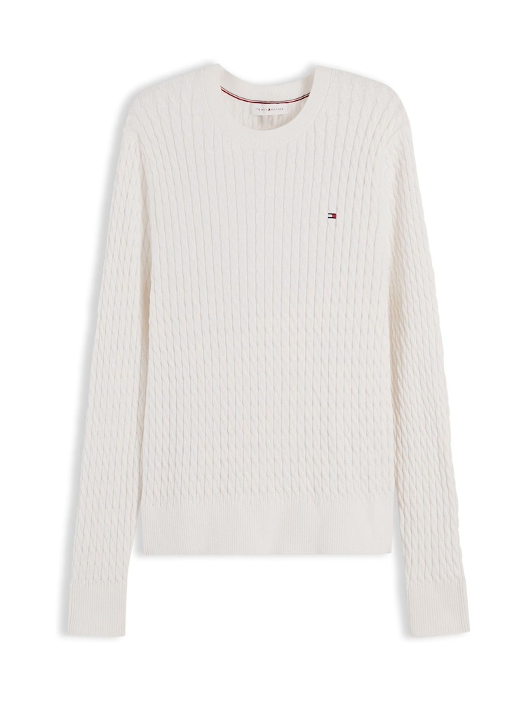 Крем - Tommy Hilfiger жіңішке калибрлі кабельді тоқылған V мойын жемпірі - 5суретінің 5 суреті